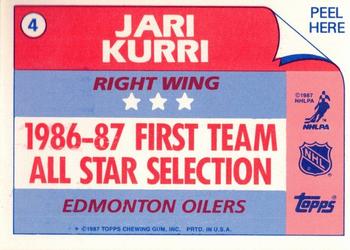 1987-88 Topps - Stickers #4 Jari Kurri Back