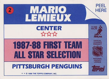 1988-89 Topps - Stickers #2 Mario Lemieux Back