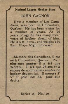 1933-34 O-Pee-Chee (V304A) #19 John Gagnon Back