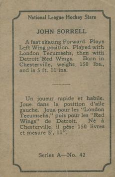 1933-34 O-Pee-Chee (V304A) #42 John Sorrell Back