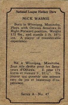 1933-34 O-Pee-Chee (V304A) #47 Nick Wasnie Back