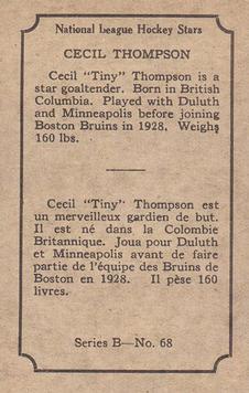 1934-35 O-Pee-Chee (V304B) #68 Tiny Thompson Back