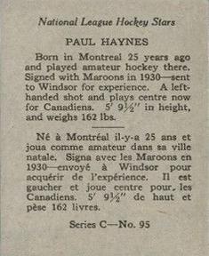 1935-36 O-Pee-Chee (V304C) #95 Paul Haynes Back