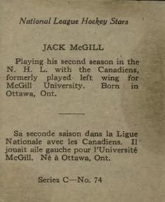 1935-36 O-Pee-Chee (V304C) #74 Jack McGill Back