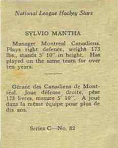 1935-36 O-Pee-Chee (V304C) #82 Sylvio Mantha Back