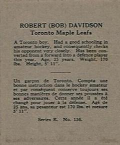 1937-38 O-Pee-Chee (V304E) #136 Bob Davidson Back