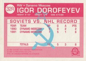 1991-92 O-Pee-Chee - Sharks & Russians Inserts #32R Igor Dorofeyev Back