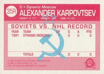 1991-92 O-Pee-Chee - Sharks & Russians Inserts #35R Alexander Karpovtsev Back