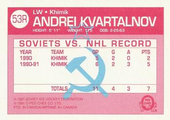 1991-92 O-Pee-Chee - Sharks & Russians Inserts #53R Andrei Kvartalnov Back