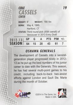 2013-14 In The Game Heroes and Prospects #19 Cole Cassels Back