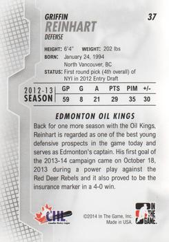 2013-14 In The Game Heroes and Prospects #37 Griffin Reinhart Back