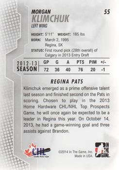 2013-14 In The Game Heroes and Prospects #55 Morgan Klimchuk Back
