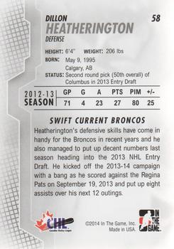 2013-14 In The Game Heroes and Prospects #58 Dillon Heatherington Back