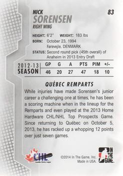 2013-14 In The Game Heroes and Prospects #83 Nick Sorensen Back