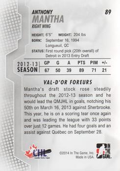 2013-14 In The Game Heroes and Prospects #89 Anthony Mantha Back