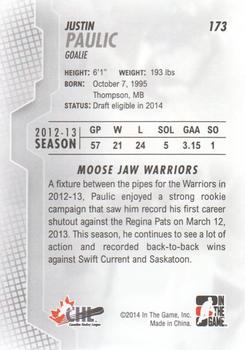 2013-14 In The Game Heroes and Prospects #173 Justin Paulic Back