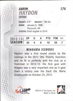 2013-14 In The Game Heroes and Prospects #174 Aaron Haydon Back