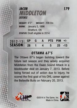 2013-14 In The Game Heroes and Prospects #179 Jacob Middleton Back