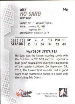 2013-14 In The Game Heroes and Prospects #196 Josh Ho-Sang Back