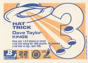 1990-91 Bowman - Hat Tricks #22 Dave Taylor Back