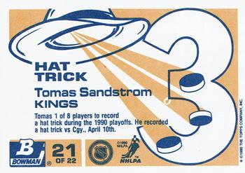 1990-91 Bowman - Hat Tricks #21 Tomas Sandstrom Back