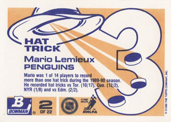 1990-91 Bowman - Hat Tricks #2 Mario Lemieux Back