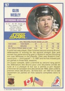 1990-91 Score Canadian #97 Glen Wesley Back