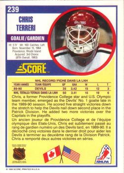1990-91 Score Canadian #239 Chris Terreri Back