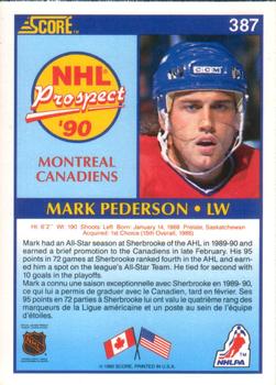 1990-91 Score Canadian #387 Mark Pederson Back