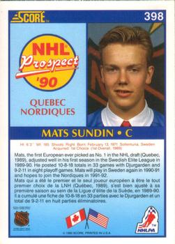1990-91 Score Canadian #398 Mats Sundin Back