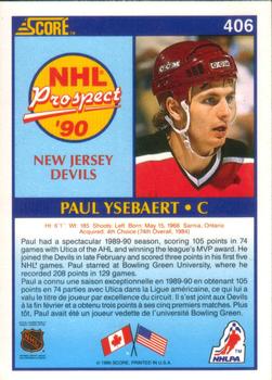 1990-91 Score Canadian #406 Paul Ysebaert Back