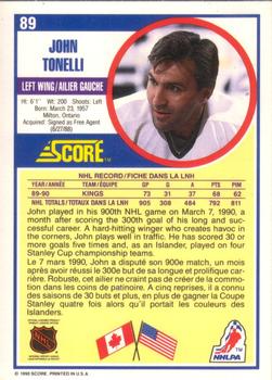 1990-91 Score Canadian #89 John Tonelli Back