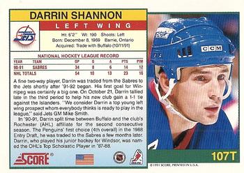 1991-92 Score Rookie and Traded #107T Darrin Shannon Back