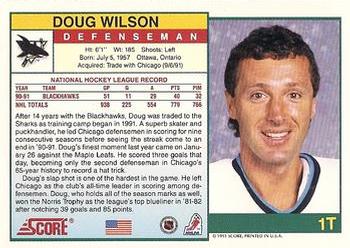 1991-92 Score Rookie and Traded #1T Doug Wilson Back