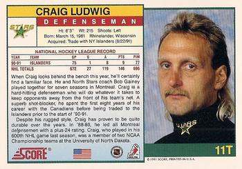 1991-92 Score Rookie and Traded #11T Craig Ludwig Back