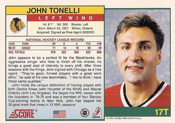 1991-92 Score Rookie and Traded #17T John Tonelli Back