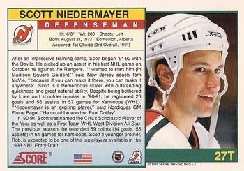 1991-92 Score Rookie and Traded #27T Scott Niedermayer Back