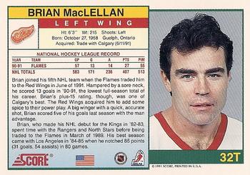 1991-92 Score Rookie and Traded #32T Brian MacLellan Back