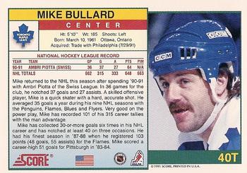 1991-92 Score Rookie and Traded #40T Mike Bullard Back
