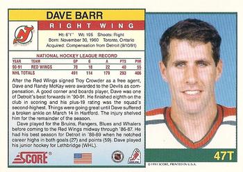 1991-92 Score Rookie and Traded #47T Dave Barr Back