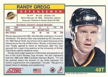 1991-92 Score Rookie and Traded #48T Randy Gregg Back