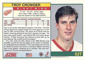 1991-92 Score Rookie and Traded #52T Troy Crowder Back