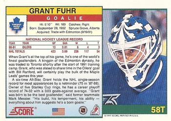 1991-92 Score Rookie and Traded #58T Grant Fuhr Back