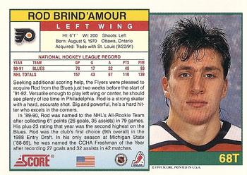 1991-92 Score Rookie and Traded #68T Rod Brind'Amour Back