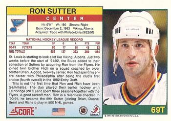 1991-92 Score Rookie and Traded #69T Ron Sutter Back