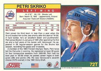 1991-92 Score Rookie and Traded #72T Petri Skriko Back