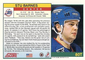 1991-92 Score Rookie and Traded #80T Stu Barnes Back