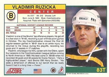 1991-92 Score Rookie and Traded #83T Vladimir Ruzicka Back