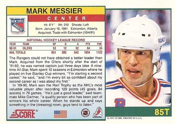 1991-92 Score Rookie and Traded #85T Mark Messier Back