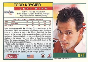 1991-92 Score Rookie and Traded #87T Todd Krygier Back
